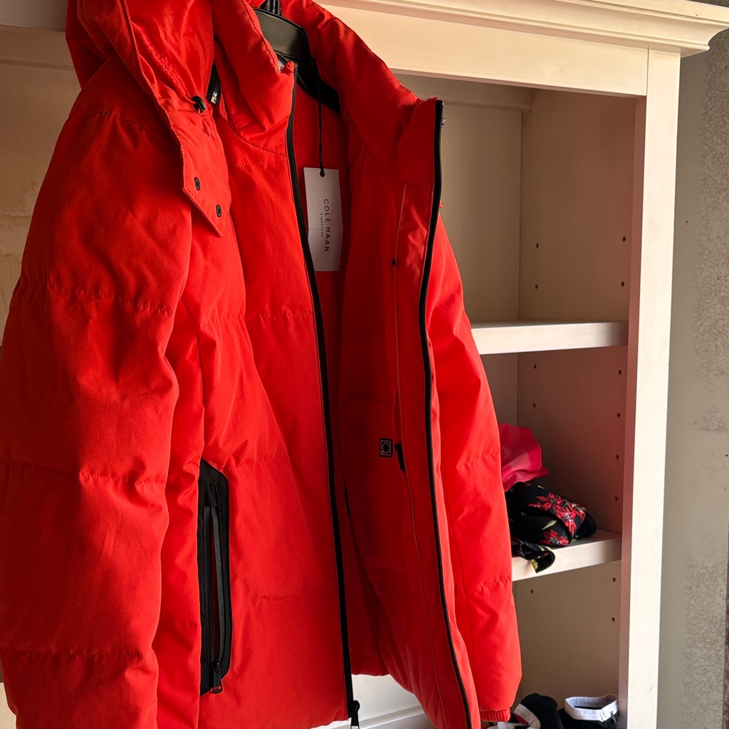 Cole Haan Vibrant Red Hooded Puffer Coat
